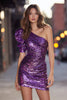 Load image into Gallery viewer, Sparkly Purple Tight Sequins One Shoulder Short Cocktail Dress