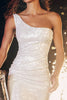 Load image into Gallery viewer, Sparkly Ivory Sequins Tight One Shoulder Short Cocktail Dress