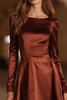 Load image into Gallery viewer, Coffee A Line Satin Boat Neck Short Cocktail Dress with Sleeves