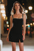Load image into Gallery viewer, Sparkly Black Tight Satin Beaded Short Cocktail Dress with Slit