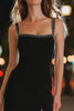 Load image into Gallery viewer, Sparkly Black Tight Satin Beaded Short Cocktail Dress with Slit