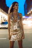 Load image into Gallery viewer, Sparkly Gold Sequins Halter Tight Short Cocktail Dress