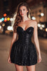 Load image into Gallery viewer, Sparkly Black A Line Sequins Sweetheart Short Cocktail Dress