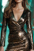 Load image into Gallery viewer, Sparkly Black Gold Sequins Tight Short Cocktail Dress with Sleeves
