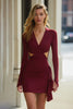 Load image into Gallery viewer, Burgundy Satin Cut Out Tight Short Cocktail Dress with Sleeves