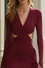 Load image into Gallery viewer, Burgundy Satin Cut Out Tight Short Cocktail Dress with Sleeves