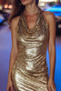 Load image into Gallery viewer, Sparkly Gold Sequins Cowl Neck Tight Short Cocktail Dress