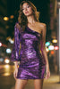 Load image into Gallery viewer, Sparkly Purple Sequins Tight Short Cocktail Dress with Sleeves