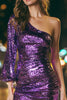 Load image into Gallery viewer, Sparkly Purple Sequins Tight Short Cocktail Dress with Sleeves