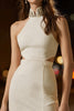 Load image into Gallery viewer, Ivory Tight High Neck Cut Out Short Cocktail Dress with Slit