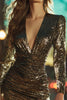 Load image into Gallery viewer, Sparkly Black Golden Sequins Tight Short Cocktail Dress with Sleeves