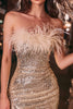 Load image into Gallery viewer, Sparkly Gold Sequins Tight Short Cocktail Dress with Feathers