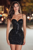 Load image into Gallery viewer, Sparkly Black Sequins Tight Spaghetti Straps Short Cocktail Dress