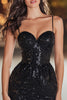Load image into Gallery viewer, Sparkly Black Sequins Tight Spaghetti Straps Short Cocktail Dress