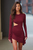 Load image into Gallery viewer, Burgundy Satin Tight Cut Out Short Cocktail Dress with Sleeves