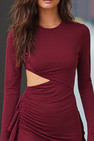 Load image into Gallery viewer, Burgundy Satin Tight Cut Out Short Cocktail Dress with Sleeves