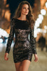 Load image into Gallery viewer, Sparkly Black Sequins Short Tight Cocktail Dress with Sleeves