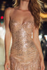 Load image into Gallery viewer, Sparkly Champagne Sequins Short Tight Cocktail Dress with Fringes