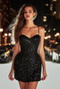 Load image into Gallery viewer, Sparkly Black Sequins Spaghetti Straps Tight Short Cocktail Dress