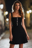 Load image into Gallery viewer, Sparkly Black Tweed Square Neck Short Cocktail Dress