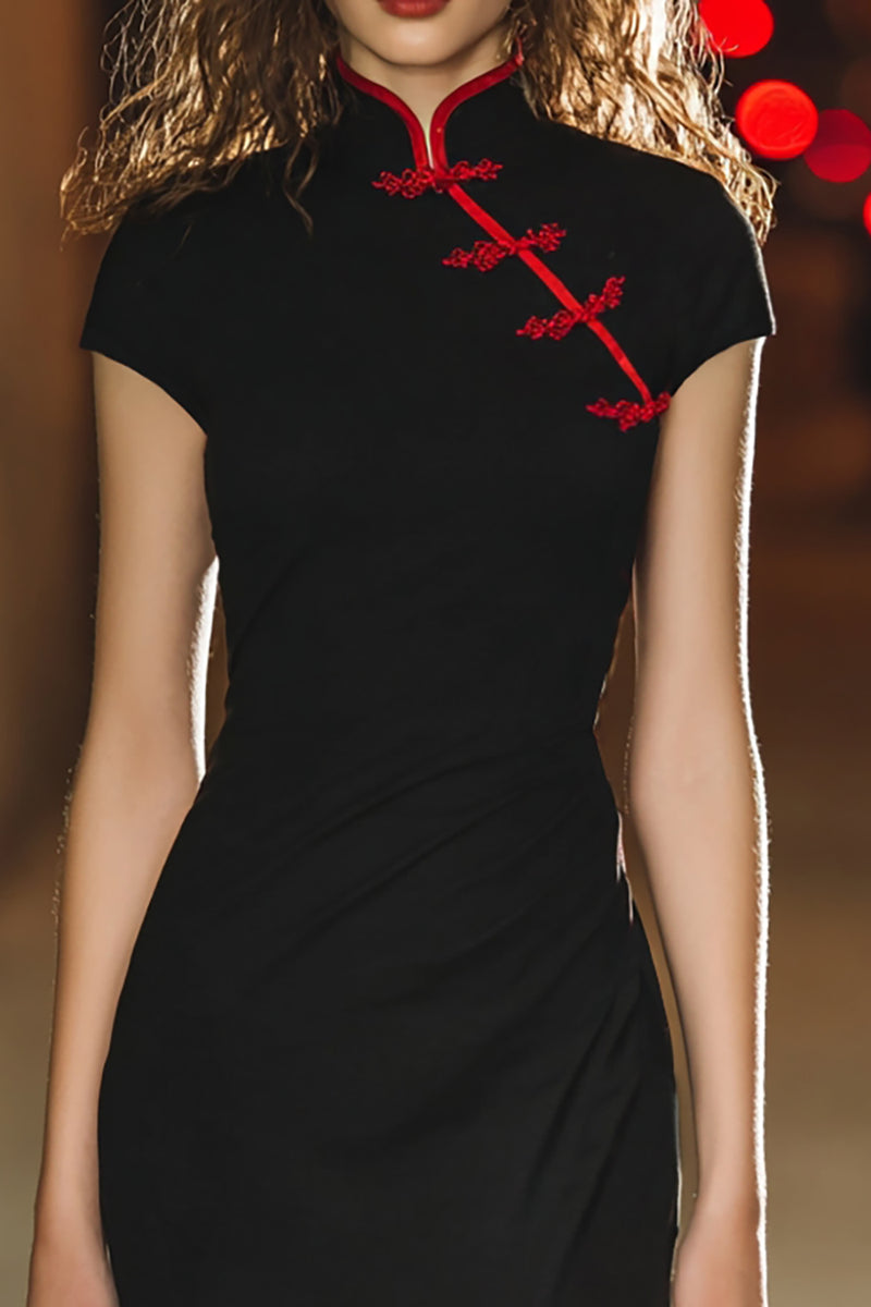 Load image into Gallery viewer, Black Tight High Neck Ruched Short Cocktail Dress with Slit