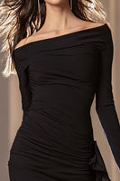 Load image into Gallery viewer, Black Satin Tight Short Cocktail Dress with Sash