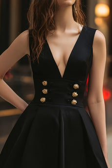 Black A Line V-Neck Short Cocktail Dress