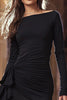 Load image into Gallery viewer, Black Satin Tight Ruched Short Cocktail Dress with Sleeves