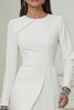 Load image into Gallery viewer, Ivory Pencil Pleated Round Neck Short Work Dress with Sleeves