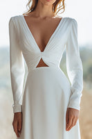 Load image into Gallery viewer, Ivory V-Neck A Line Long Sleeves Floor Length Wedding Dress with Sleeves