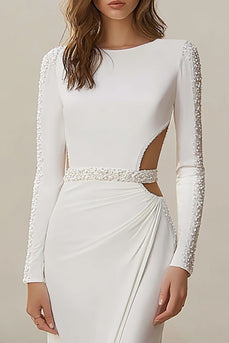 Ivory Mermaid Long Sleeves Cut Out Sweep Train Wedding Dress