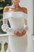 Load image into Gallery viewer, Ivory Mermaid Off The Shoulder Sweep Train Long Sleeves Wedding Dress