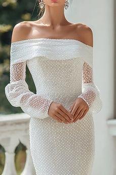 Ivory Mermaid Off The Shoulder Sweep Train Long Sleeves Wedding Dress