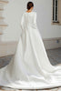 Load image into Gallery viewer, Ivory A Line Jacquard Ball Gown Sweep Train Wedding Dress with Sleeves