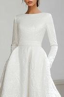 Load image into Gallery viewer, Ivory A Line Jacquard Ball Gown Sweep Train Wedding Dress with Sleeves