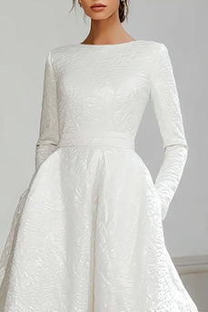 Ivory A Line Jacquard Ball Gown Sweep Train Wedding Dress with Sleeves
