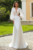 Load image into Gallery viewer, Sparkly Ivory Satin Sheath Sweep Train Wedding Dress with Sleeves