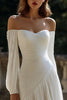 Load image into Gallery viewer, Ivory Chiffon Pleated Off the Shoulder Sweep Train Wedding Dress with Sleeves