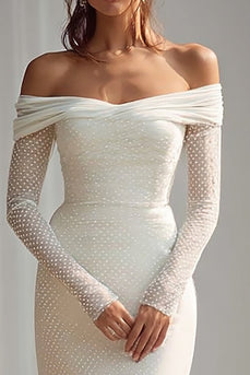 Ivory Mermaid Off the Shoulder Long Sleeves Wedding Dress