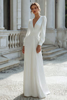 Load image into Gallery viewer, Ivory Sheath V-Neck Floor-Length Wedding Dress with Sleeves