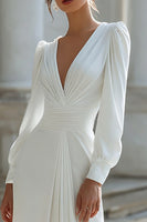 Load image into Gallery viewer, Ivory Sheath V-Neck Floor-Length Wedding Dress with Sleeves