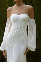 Load image into Gallery viewer, Ivory Chiffon Mermaid Off the Shoulder Sweep Train Wedding Dress with Sleeves