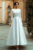 Load image into Gallery viewer, Ivory Satin A Line Boat Neck Long Wedding Dress with Lace