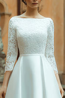 Load image into Gallery viewer, Ivory Satin A Line Boat Neck Long Wedding Dress with Lace