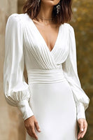 Load image into Gallery viewer, Ivory Sheath V-Neck Satin Long Wedding Dress with Sleeves