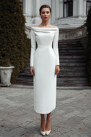 Load image into Gallery viewer, Ivory Satin Sheath Off the Shoulder Long Engagement Dress