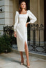 Load image into Gallery viewer, Ivory Satin Square Neck Pencil Midi Engagement Dress with Slit