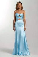 Load image into Gallery viewer, Sky Blue Mermaid Sweetheart Satin Cut Out Long Formal Dress