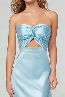 Light Blue Sheath Satin Sweetheart Cut Out Long Formal Dress