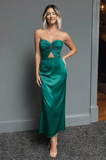 Dark Navy Satin Sweetheart Cut Out Sheath Long Formal Dress